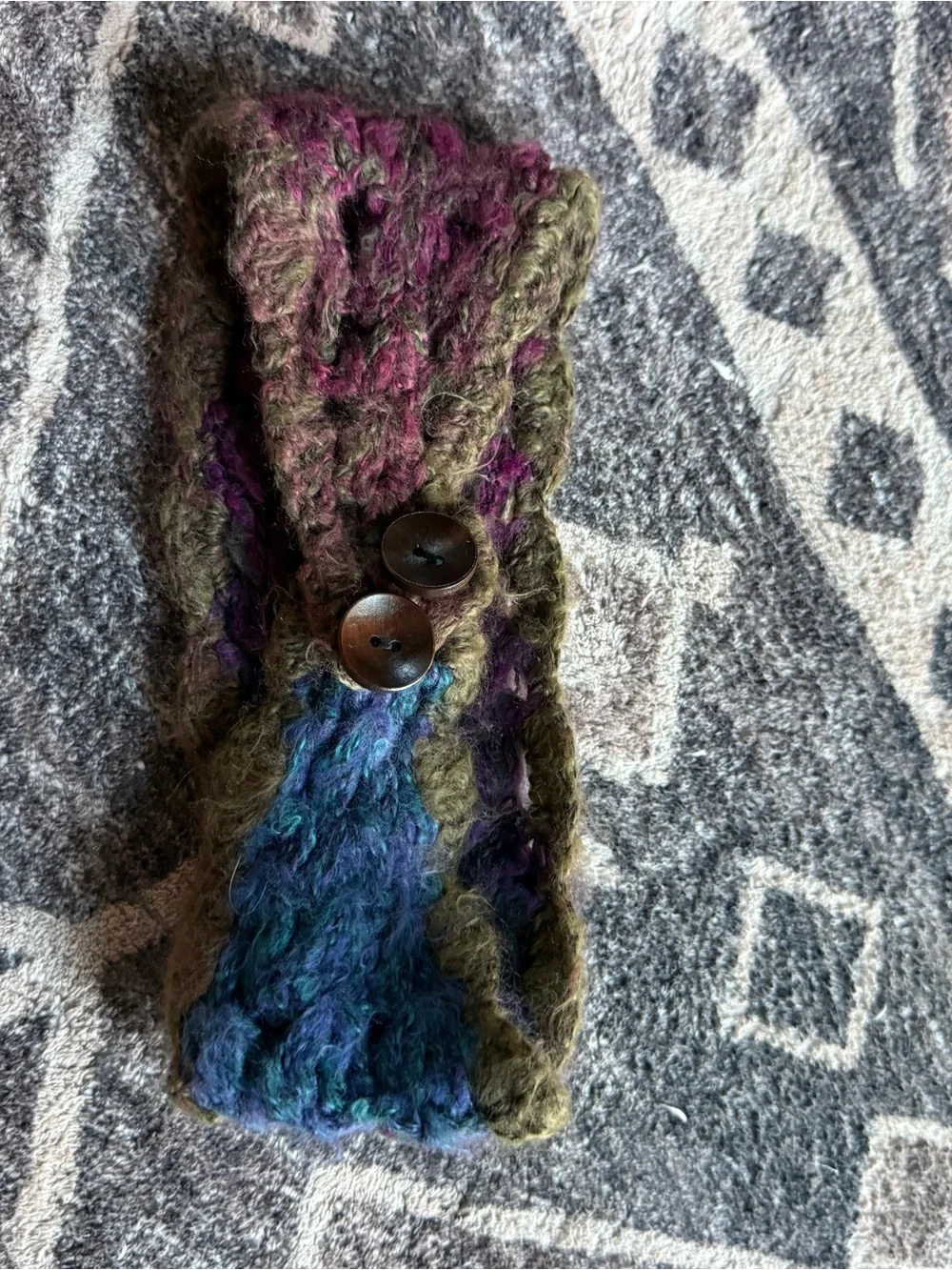 Handmade Multicolor Knit Headband with Flower Accent